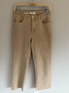Mango Mid-Rise Sienna Straight Cropped Jeans in Light Tan